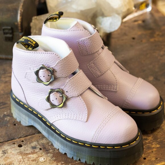 Dr Martens DEVON FLOWER PLATFORM Boots in Lilac Soft Rich Leather Comfortable